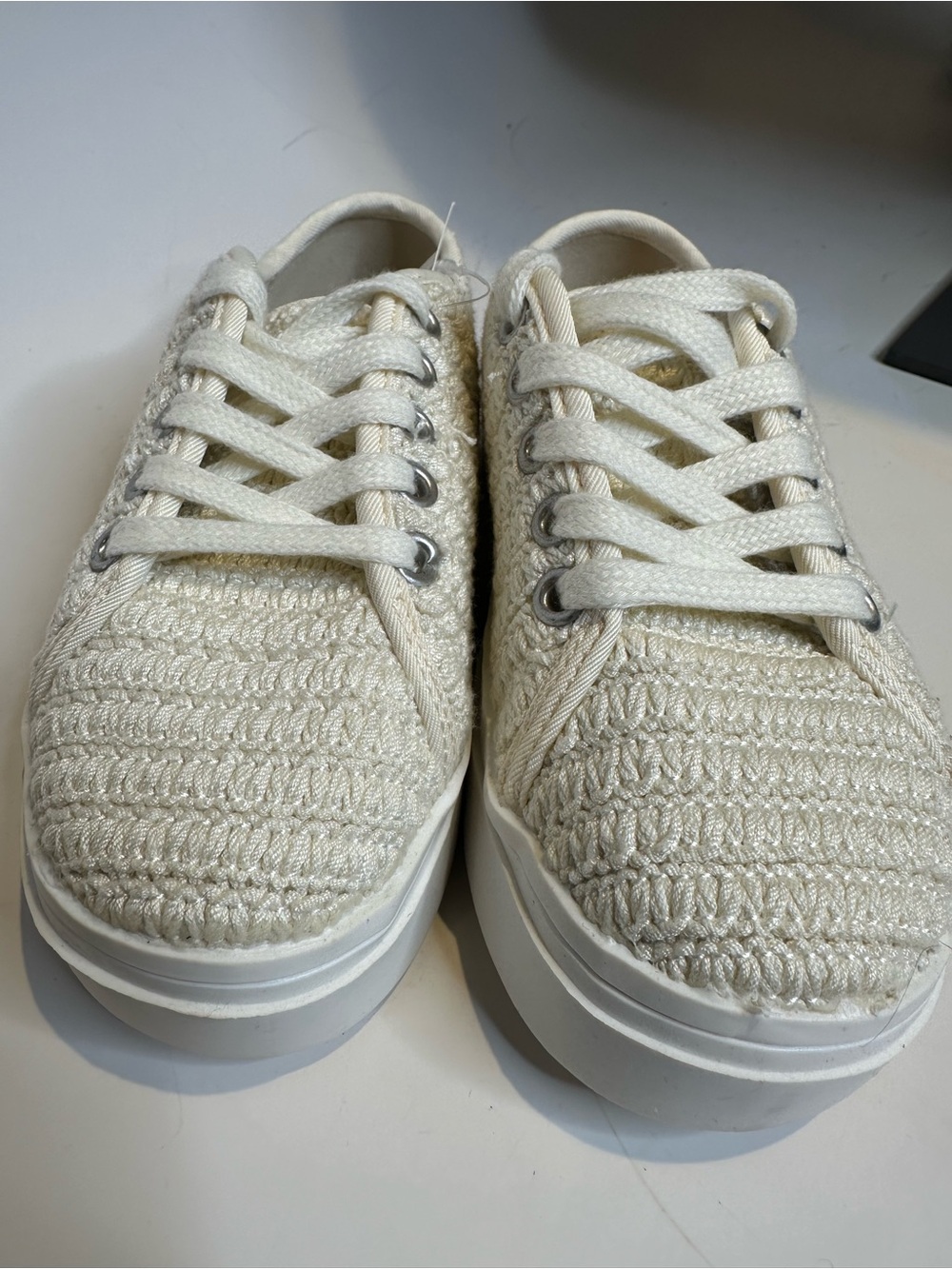 Kids Cream Knit Lace-Up Sneakers